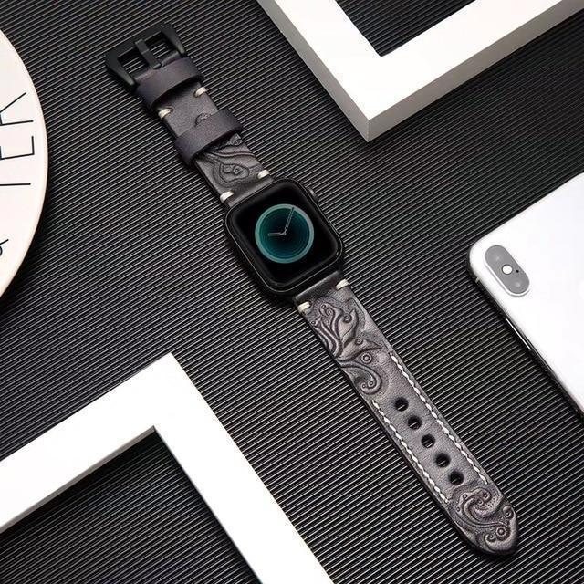 Home Black / 38mm/40mm Handmade Luxury Embossing Genuine Leather Bracelet Apple Watch Band , 
iwatch 38mm 40mm 42mm 44mm Series 5 4 3