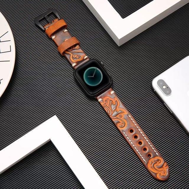 Home Brown / 38mm/40mm Handmade Luxury Embossing Genuine Leather Bracelet Apple Watch Band , 
iwatch 38mm 40mm 42mm 44mm Series 5 4 3