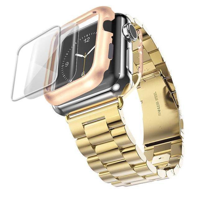 Home China / gold / 38mm Stainless Steel case+Strap For Apple Watch band 44mm/40mm apple watch 5 4 3 band iwatch band 42mm/38mm Bracelet watchband+film