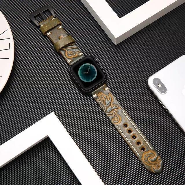 Home Green / 38mm/40mm Handmade Luxury Embossing Genuine Leather Bracelet Apple Watch Band , 
iwatch 38mm 40mm 42mm 44mm Series 5 4 3