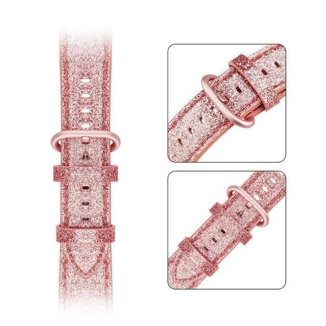Home pink / 38mm 40mm Bling Bling Shiny PU Leather Watch Band for Apple Watch 5 band 44mm 40mm 42mm 38mm strap for iWatch 4 3 2 1 Replacement bracelet