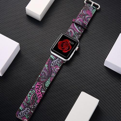 Watchbands 12 / 38mm/40mm leather strap for apple watch band 42mm 38mm 44mm 40mm correa Printing flower bracelet watchband for iwatch pulseira 5/4/3/2/1