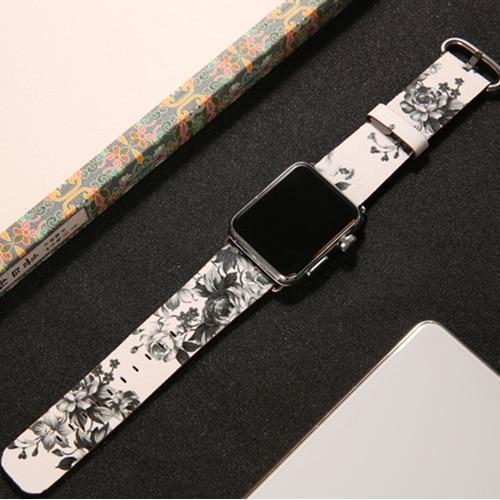Watchbands 2 / 38mm/40mm leather strap for apple watch band 42mm 38mm 44mm 40mm correa Printing flower bracelet watchband for iwatch pulseira 5/4/3/2/1