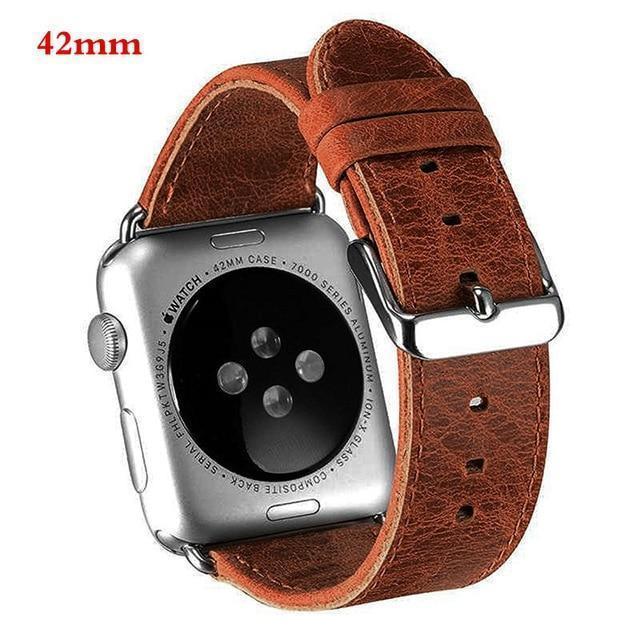 Watchbands 42mm brown genuine leather strap For Apple Watch band apple watch 5 4 3 44mm/40mm 42mm 38mm crazy horse classic metal clasp watchband belt
