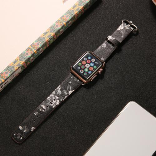 Watchbands 6 / 38mm/40mm leather strap for apple watch band 42mm 38mm 44mm 40mm correa Printing flower bracelet watchband for iwatch pulseira 5/4/3/2/1