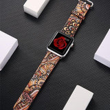 leather strap for apple watch band Printing flower bracelet watchband for iwatch