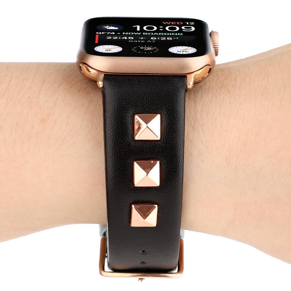 Watchbands Apple watch band Rose Gold Metal Rivet Leather Sport Strap For iWatch series 5 4 3 2 1 44mm 42mm 40mm 38mm