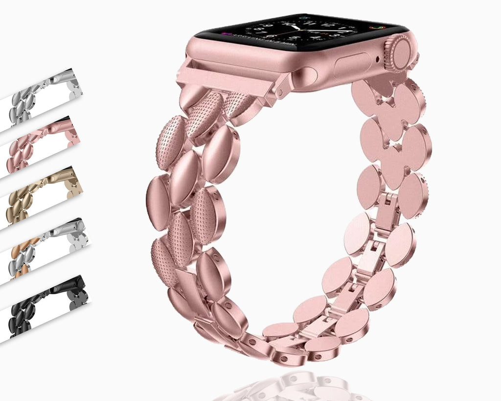 Watchbands Apple Watch Bands, Women designer jewelry bracelet, Luxury Shiny leaf Stainless Steel metal,  iwatch Strap 38mm 42mm 40mm 44mm Series 5 4 3