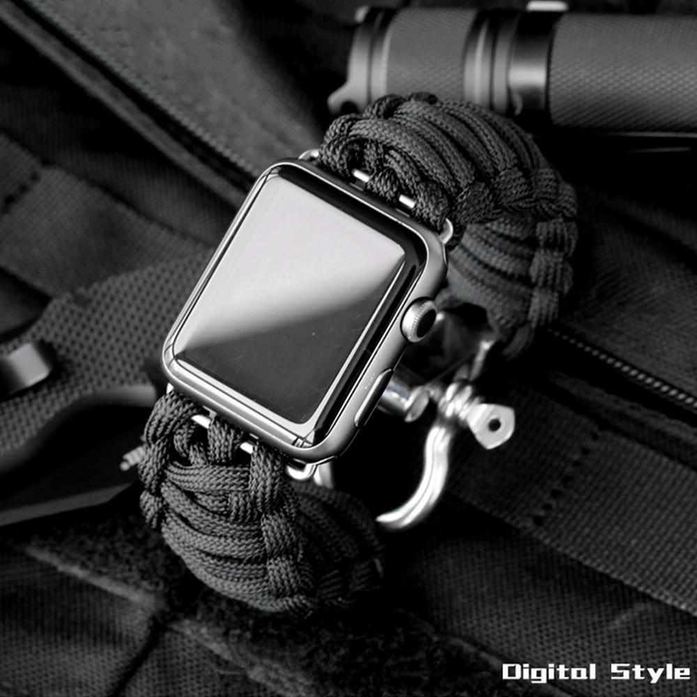 Watchbands Apple Watch Paracord nylon band, Handmade men army sport strap 5 4 3  44mm 40mm 42mm 38mm, millitary Survival Rope Metal Bolt Clasp