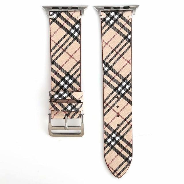 Watchbands Beige / 38mm-40mm Patterned Plaid Leather Wristband Strap for Apple Watch Series 5/4/3/2/1 gen Replacement for iWatch Bands