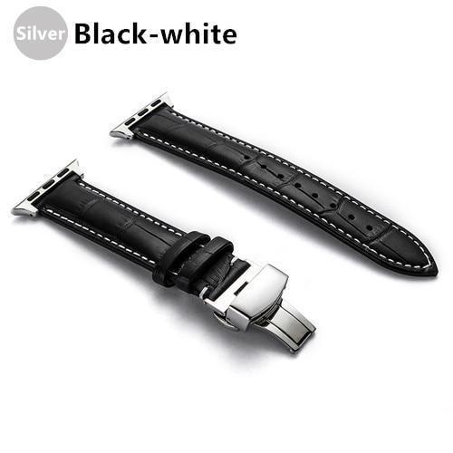 Watchbands Black 1-silver / 38MM / 40MM Genuine Leather strap For Apple watch band 44 mm 40mm iWatch band 42mm 38mm Crocodile pattern bracelet Apple watch 5 4 3 2 1