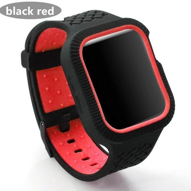 Watchbands black red / 42mm/44mm Case+watch strap For Apple watch band 44 mm/40mm iWatch band 42mm 38mm Woven Silicone watchband bracelet Apple watch 5 4 3 21 40
