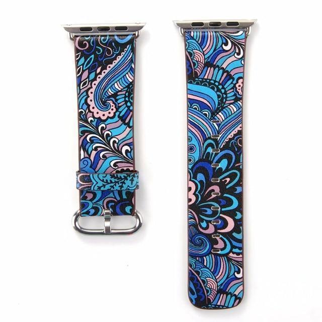Watchbands blue [200000080] / 38mm/40mm Floral Printed Leather strap for Apple Watch band 44mm/40mm/42mm/38mm iwatch 5/4/3/2/1 Bracelet leather watchband series 5 4 3 2 1