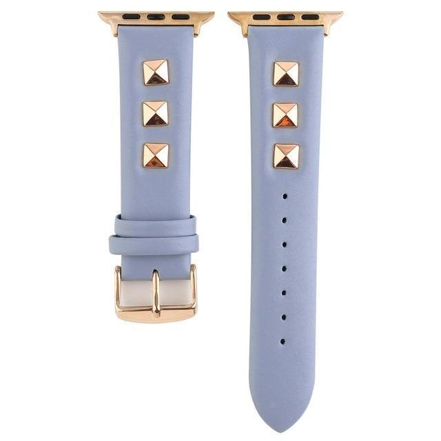 Watchbands blue / 42mm or 44mm Apple watch band Rose Gold Metal Rivet Leather Sport Strap For iWatch series 5 4 3 2 1 44mm 42mm 40mm 38mm