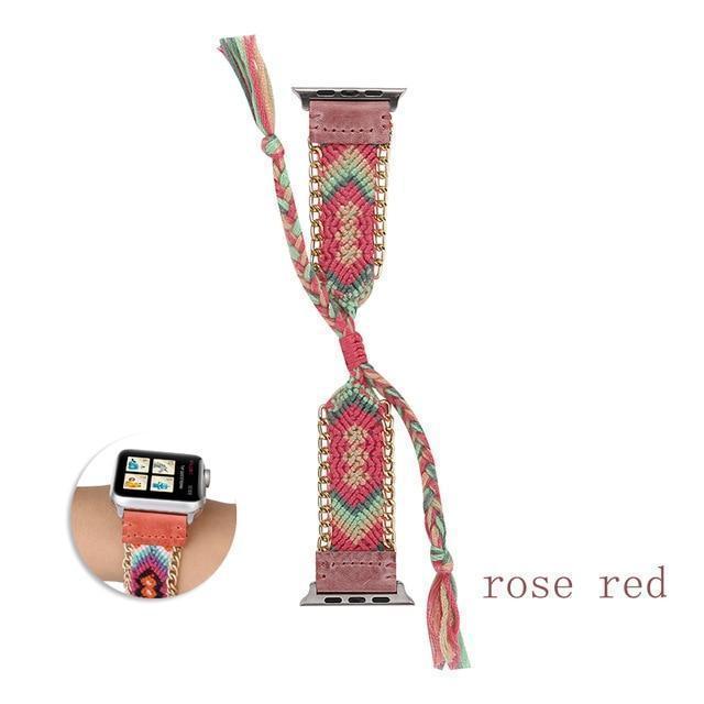 Watchbands China / Rose / 38mm or 40mm Handmade friendship Braided rope strap for Apple watch band 44mm 40mm 42mm 38mm bracelet watchbands fits iwatch series 5 4 3 2