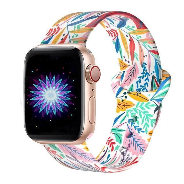 Watchbands Colorful leaves / 38mm 40mm SM New Double Side Print Flowers Silicone Band for Apple Watch 38mm 40mm 42mm 44mm Sport Soft Strap Band for iwatch Series 5 4 3 2