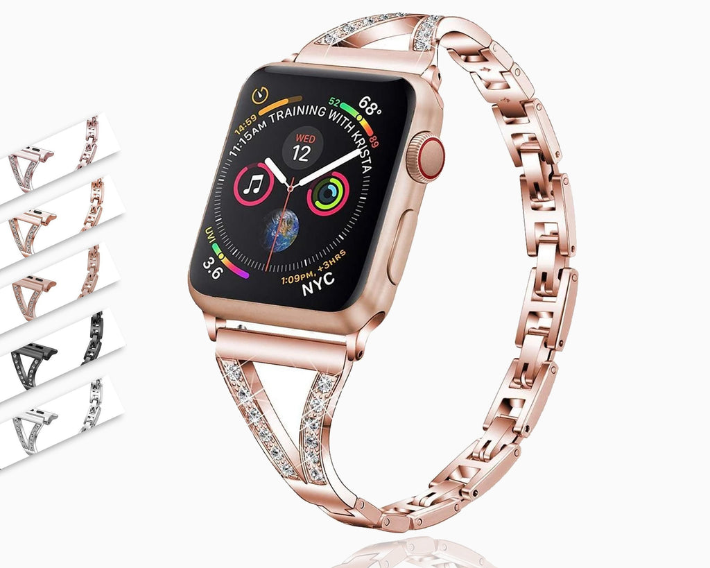 Watchbands Designers Apple watch V Cuff Bracelet, bling diamond crystals Stainless Steel band, women  iwatch strap series 5 4 3, 42mm 38mm 4 44mm 40mm