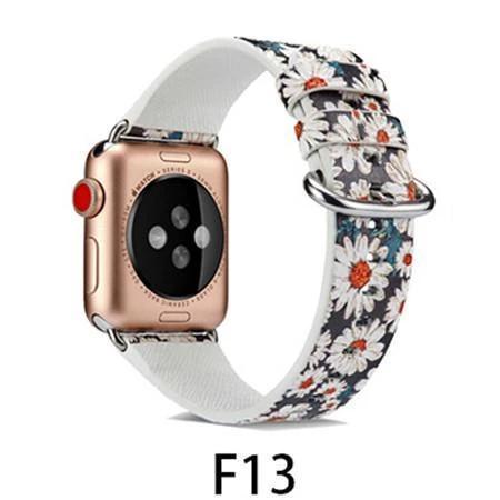 Watchbands F13 / 38MM/40MM Leather Strap for apple watch band 4 44mm 40mm correa aple watch 42mm 38mm Floral Pattern wrist bracelet belt iwatch 3/2/1 band
