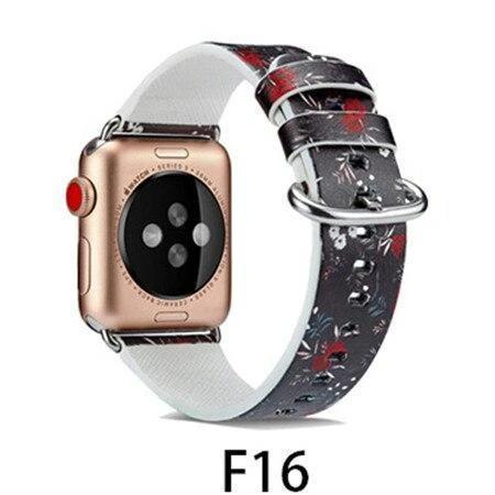 Watchbands F16 / 38MM/40MM Leather Strap for apple watch band 4 44mm 40mm correa aple watch 42mm 38mm Floral Pattern wrist bracelet belt iwatch 3/2/1 band