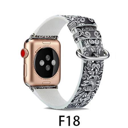 Watchbands F18 / 38MM/40MM Leather Strap for apple watch band 4 44mm 40mm correa aple watch 42mm 38mm Floral Pattern wrist bracelet belt iwatch 3/2/1 band