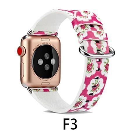Watchbands F3 / 38MM/40MM Leather Strap for apple watch band 4 44mm 40mm correa aple watch 42mm 38mm Floral Pattern wrist bracelet belt iwatch 3/2/1 band