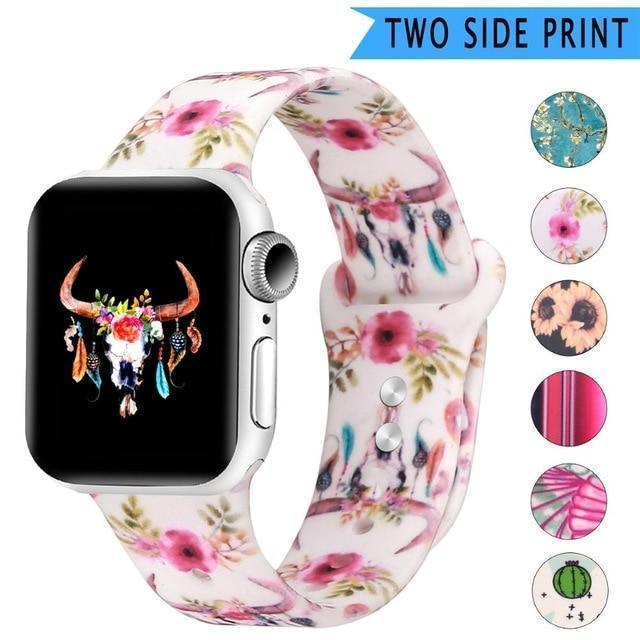 Watchbands Flower cow / 38mm 40mm SM New Double Side Print Flowers Silicone Band for Apple Watch 38mm 40mm 42mm 44mm Sport Soft Strap Band for iwatch Series 5 4 3 2