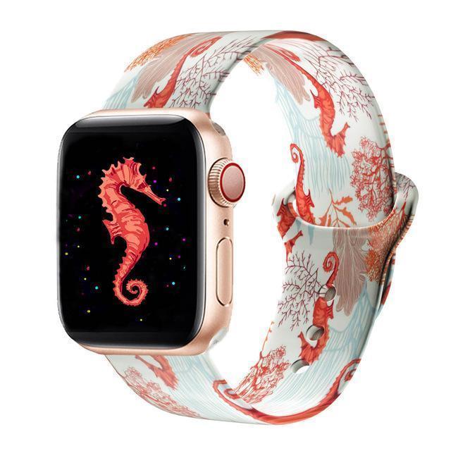 Watchbands Hippocampus / 38mm 40mm SM New Double Side Print Flowers Silicone Band for Apple Watch 38mm 40mm 42mm 44mm Sport Soft Strap Band for iwatch Series 5 4 3 2