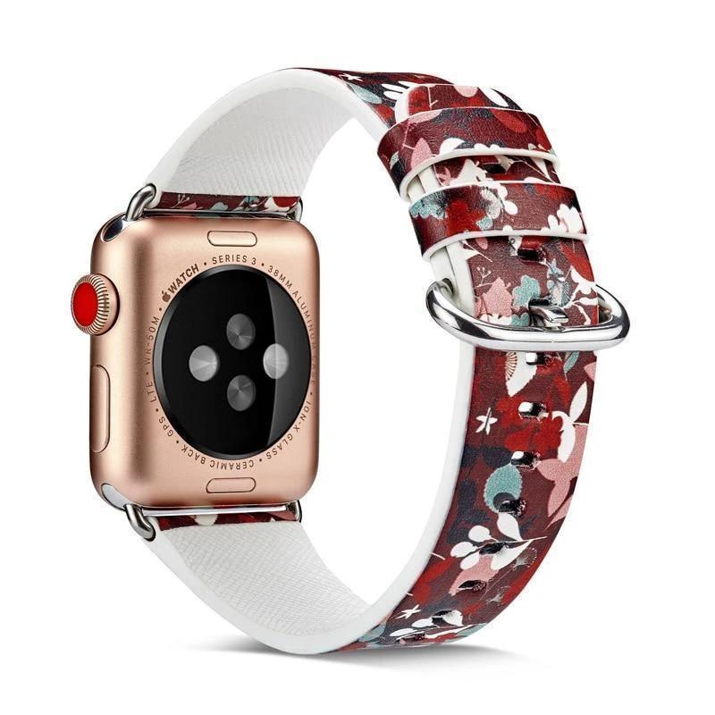 Watchbands Leather Strap for apple watch band 4 44mm 40mm correa aple watch 42mm 38mm Floral Pattern wrist bracelet belt iwatch 3/2/1 band