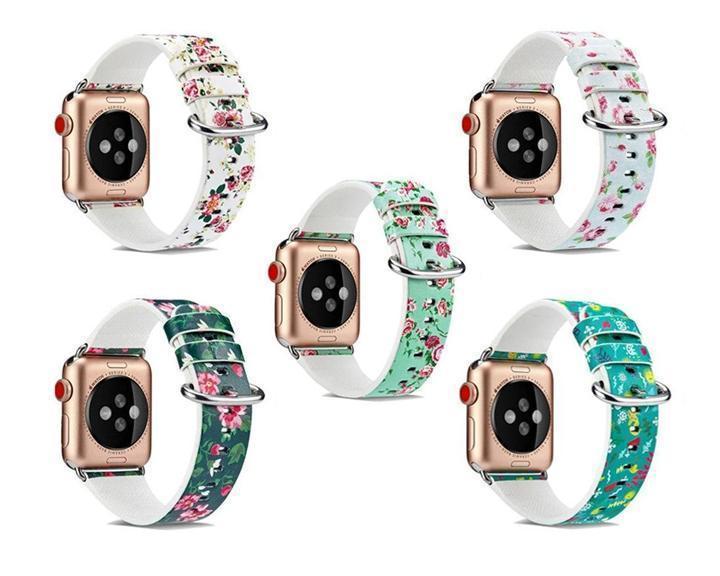 Watchbands Leather Strap for apple watch band 4 44mm 40mm correa aple watch 42mm 38mm Floral Pattern wrist bracelet belt iwatch 3/2/1 band