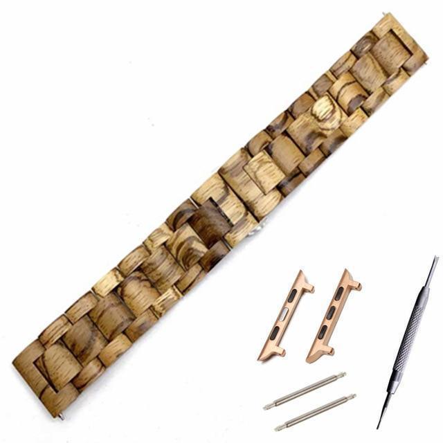 Watchbands Librown rose adapter / 38mm Natural Wood Watch Bracelet for Apple Watch Band 38/42mm Luxury Watch Accessories for IWatch Strap Watchband with Adapters
