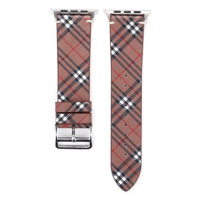 Watchbands Maroon / 38mm-40mm Patterned Plaid Leather Wristband Strap for Apple Watch Series 5/4/3/2/1 gen Replacement for iWatch Bands