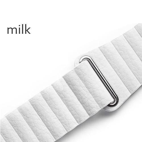 Watchbands milk white / 38 mm/40 mm Apple watch band magnetic genuine Leather loop strap,  iwatch 44mm 40mm 42mm 38mm watchband Series 5 4 3