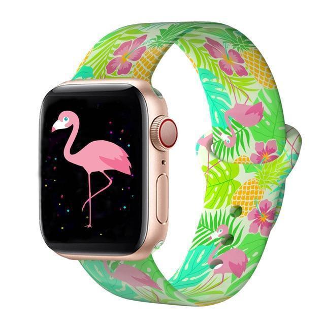 Watchbands Pineapple flamingo / 38mm 40mm SM New Double Side Print Flowers Silicone Band for Apple Watch 38mm 40mm 42mm 44mm Sport Soft Strap Band for iwatch Series 5 4 3 2
