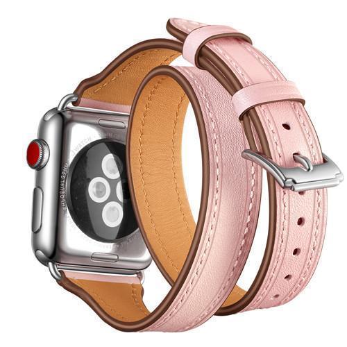 Watchbands pink / 38mm or 40mm Bracelet Band For Apple Watch Leather Strap 42mm 38mm 44mm 40mm iwatch series5 4 3 2 1 NEW Double Tour loop Wrist Watchband belt