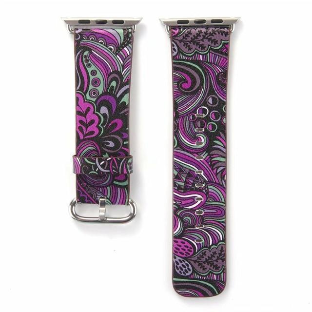 Watchbands purple / 38mm/40mm Floral Printed Leather strap for Apple Watch band 44mm/40mm/42mm/38mm iwatch 5/4/3/2/1 Bracelet leather watchband series 5 4 3 2 1