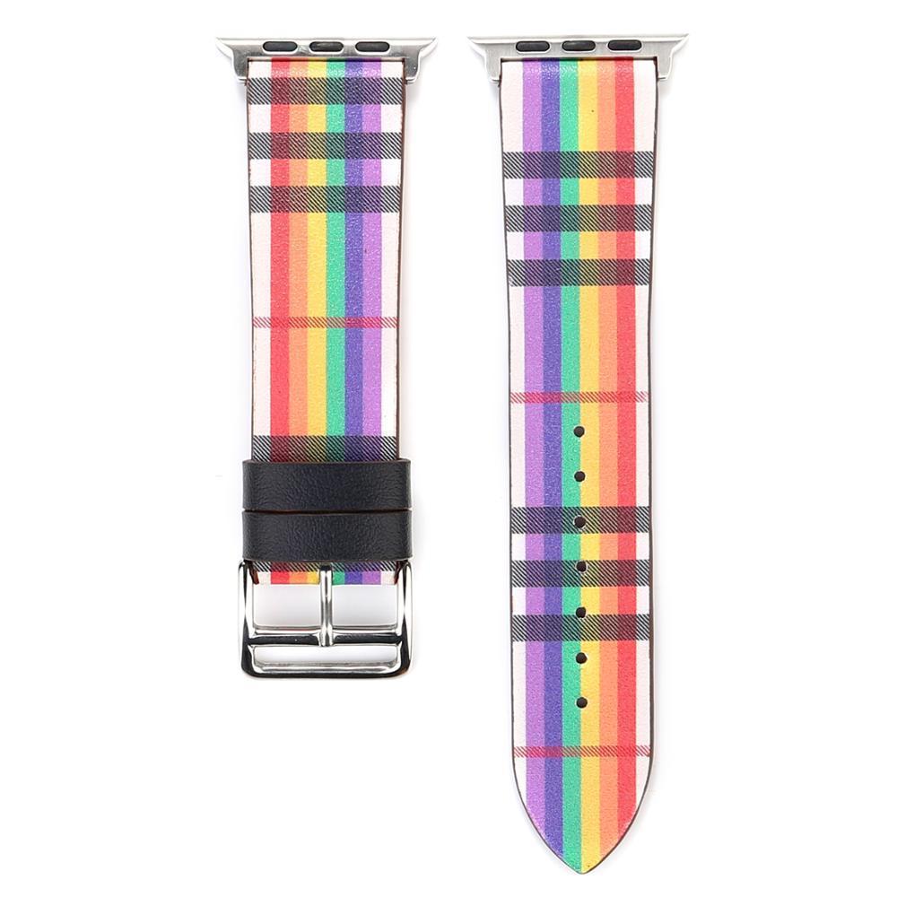 Watchbands Rainbow / 38mm-40mm Patterned Plaid Leather Wristband Strap for Apple Watch Series 5/4/3/2/1 gen Replacement for iWatch Bands