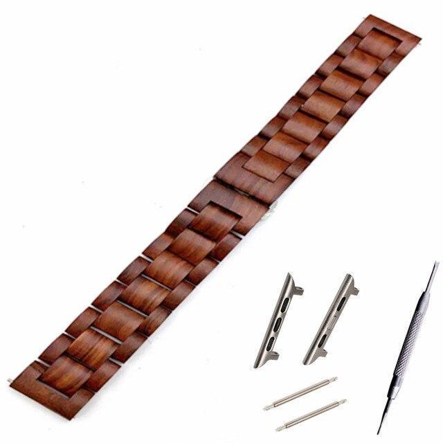 Watchbands Red brown band / blackk adapter / 38mm Natural Wood Watch Bracelet for Apple Watch Band 38/42mm Luxury Watch Accessories for IWatch Strap Watchband with Adapters