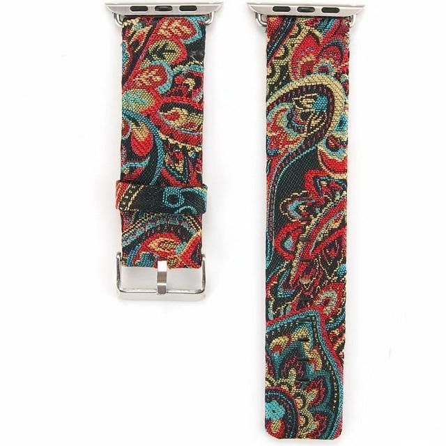 Watchbands red national wind / 38mm/40mm Floral Printed Leather strap for Apple Watch band 44mm/40mm/42mm/38mm iwatch 5/4/3/2/1 Bracelet leather watchband series 5 4 3 2 1