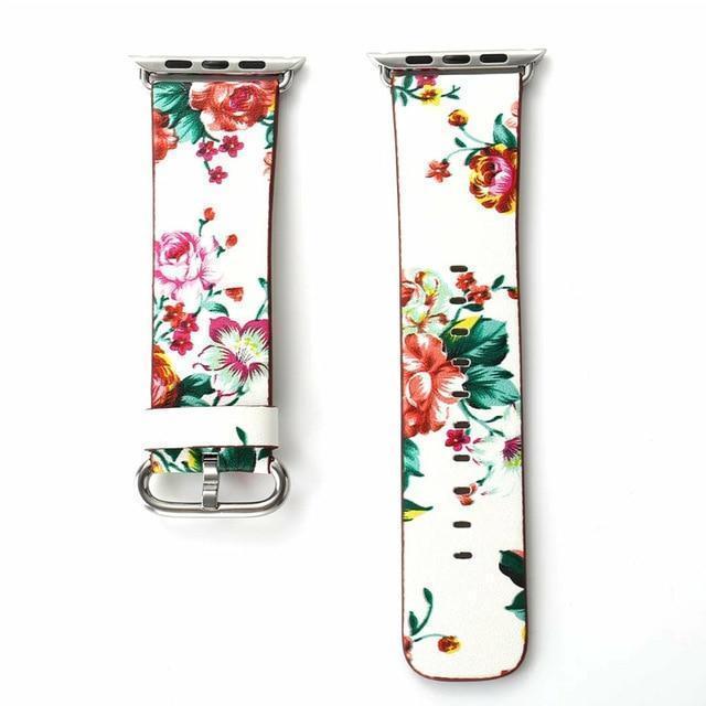 Watchbands white red / 38mm/40mm Floral Printed Leather strap for Apple Watch band 44mm/40mm/42mm/38mm iwatch 5/4/3/2/1 Bracelet leather watchband series 5 4 3 2 1