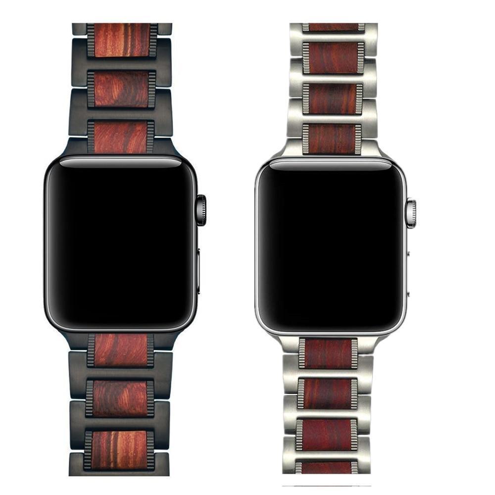Watches Apple Watch Series 5 4 3 2 Band, Natural Red Sandalwood Stainless Steel Bracelet Wooden Strap 38mm, 40mm, 42mm, 44mm - US Fast shipping