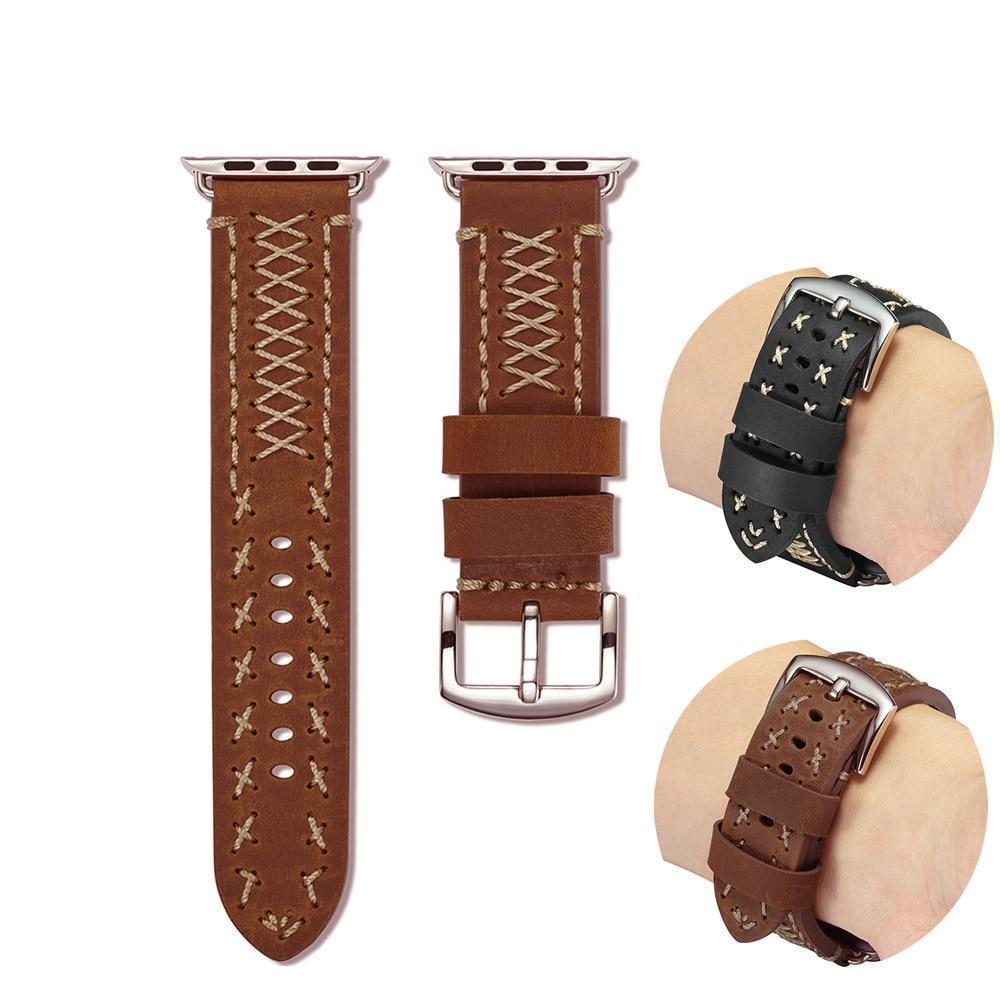 Watches Apple Watch Series 5 4 3 2 Band, Vintage Handmade Genuine Leather Strap Thread Bracelet 38mm, 40mm, 42mm, 44mm