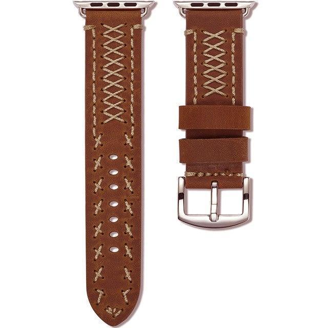 Watches Apple Watch Series 5 4 3 2 Band, Vintage Handmade Genuine Leather Strap Thread Bracelet 38mm, 40mm, 42mm, 44mm