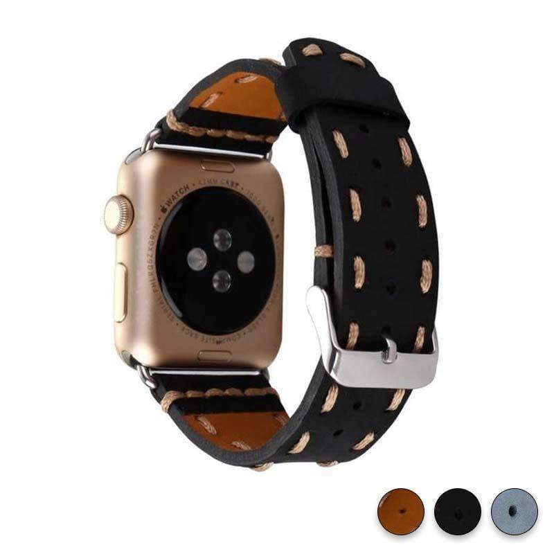 Watches Black / 38mm / 42mm Apple Watch Series 5 4 3 2 Band, Handmade Vintage tooled Genuine Leather Strap 38mm, 40mm, 42mm, 44mm - US Fast Shipping