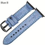 Watches Black buckle with blue leather / 42mm / 44mm Apple Watch Series 5 4 3 2 Band, Green Genuine Leather Watchband Watch Accessories Bracelet Wristband 38mm, 40mm, 42mm, 44mm