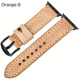 Watches Black buckle with orange leather / 42mm / 44mm Apple Watch Series 5 4 3 2 Band, Green Genuine Leather Watchband Watch Accessories Bracelet Wristband 38mm, 40mm, 42mm, 44mm