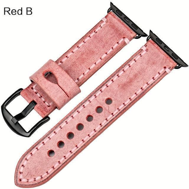 Watches Black buckle with red leather / 42mm / 44mm Apple Watch Series 5 4 3 2 Band, Green Genuine Leather Watchband Watch Accessories Bracelet Wristband 38mm, 40mm, 42mm, 44mm