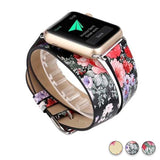 Watches Black Floral / 38mm/40mm Leather strap For Apple Watch band 44mm/ 40mm/ 42mm/ 38mm double tour iwatch Series 1 2 3 4 Flower print, USA Fast Shipping