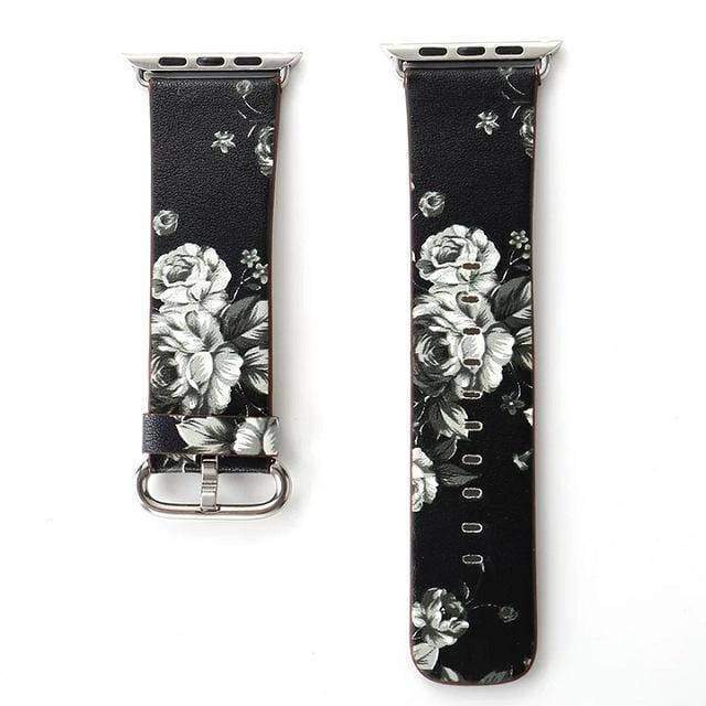 Floral Flower Leather Apple Watch Band Print Smart Iwatch Strap