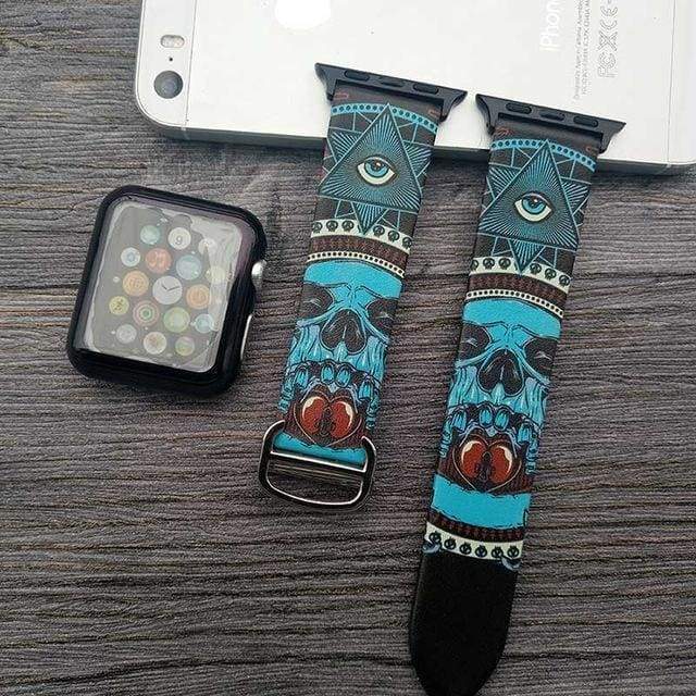 Watches Blue / 38mm/40mm Art Printed Leather Apple watch Band for iwatch Strap Series 1 2 3 4,  44mm/ 40mm/ 42mm/ 38mm