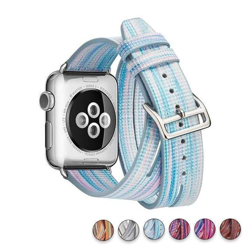 Watches Blue / 38mm/40mm Colorful Rainbow Leather Band for Apple Watch Series 1 2 3 4 Bracelet Double Tour Genuine Leather Strap for iWatch Belt  44mm/ 40mm/ 42mm/ 38mm
